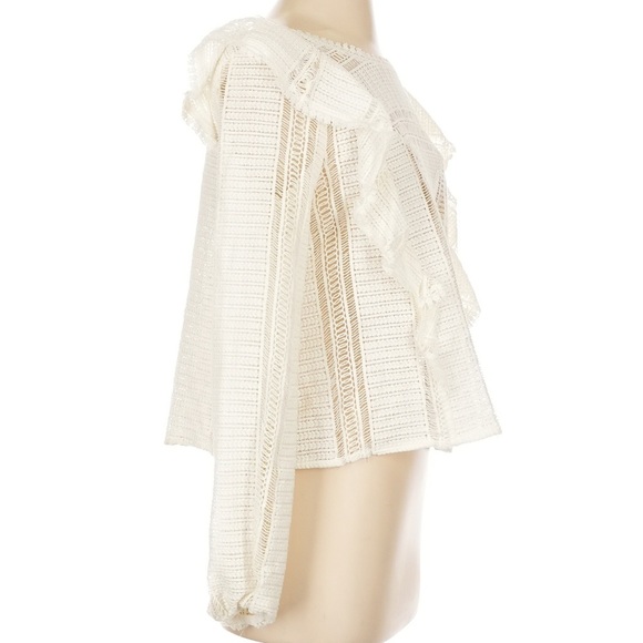 Sezane Lace Love Blouse 100% Cotton Ivory White Ruffled Open Knit French Girl - Picture 4 of 9